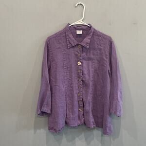 Color Me Cotton CMC Womens Linen Button Up Top Size L Beach Boho Lagenlook Artsy